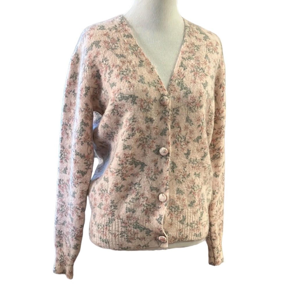 Mohair and Alpaca Floral Patterned Women's Cardigan Sweater
